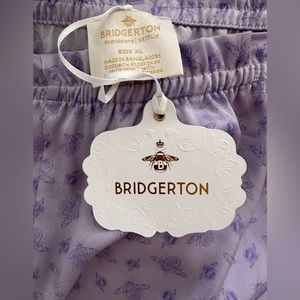 💜NWT PRIMARK BRIDGERTON LAVENDER BEE PRINT PJ SHORTS SATINY XL RUFFLE💜